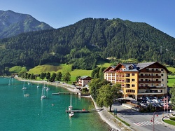 Jezioro, Góry, Lasy, Achensee, Jachty, Pertisau, Tyrol, Hotel